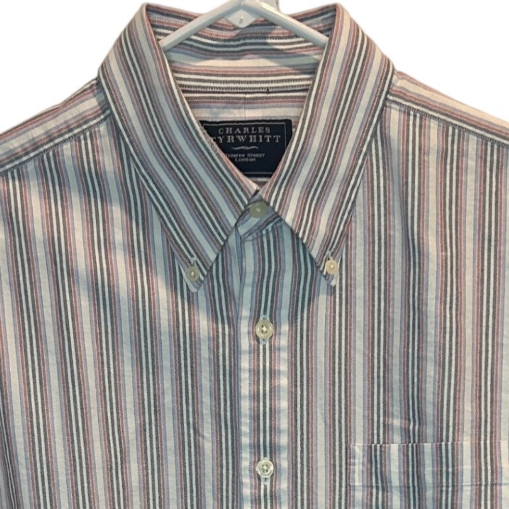 Charles Tyrwhitt Mens Blue Red Striped Long‎ Sleeve Button Down Shirt Size Large
